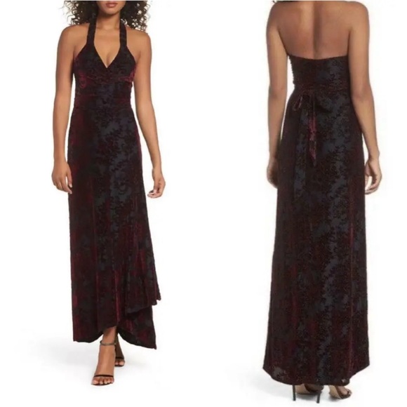 DRESS THE POPULATION Erica Velvet Maxi Wrap Dress Gown Hi Low Hem Sz Med - $178 - Picture 5 of 13